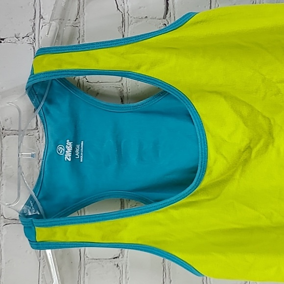 Zumba Racerback Tank Top Colorblock Neon Yellow Fitted Activewear Dance Workout - Picture 4 of 7